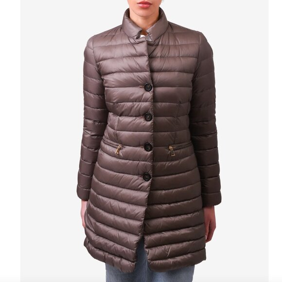 Moncler _ Eggplant Long Thin Puffer Jacket - Picture 1 of 10